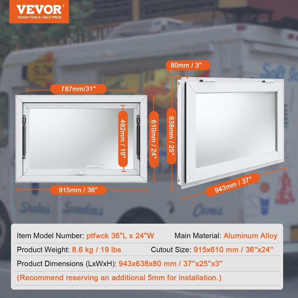 Ventana de concesión VEVOR de 36" x 24"