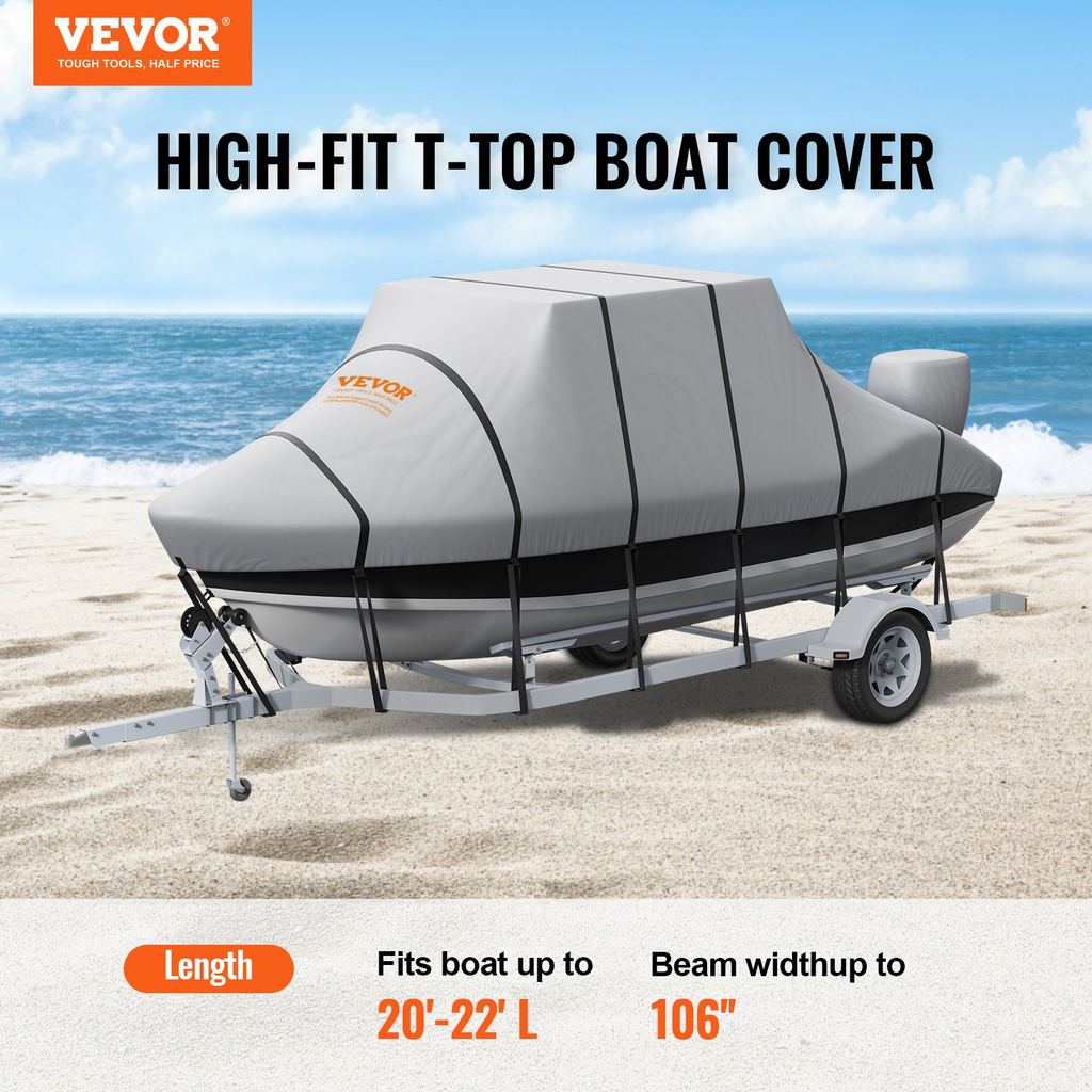 Cubierta impermeable para barco remolcable de 20'-22' de grado marino 600D con correas de hebilla a prueba de viento