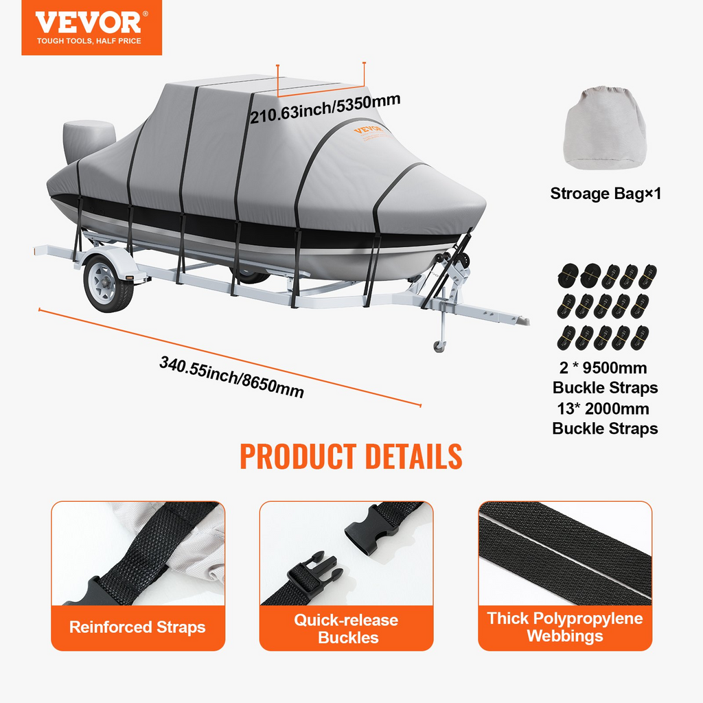 Cubierta impermeable para barco remolcable de 20'-22' de grado marino 600D con correas de hebilla a prueba de viento
