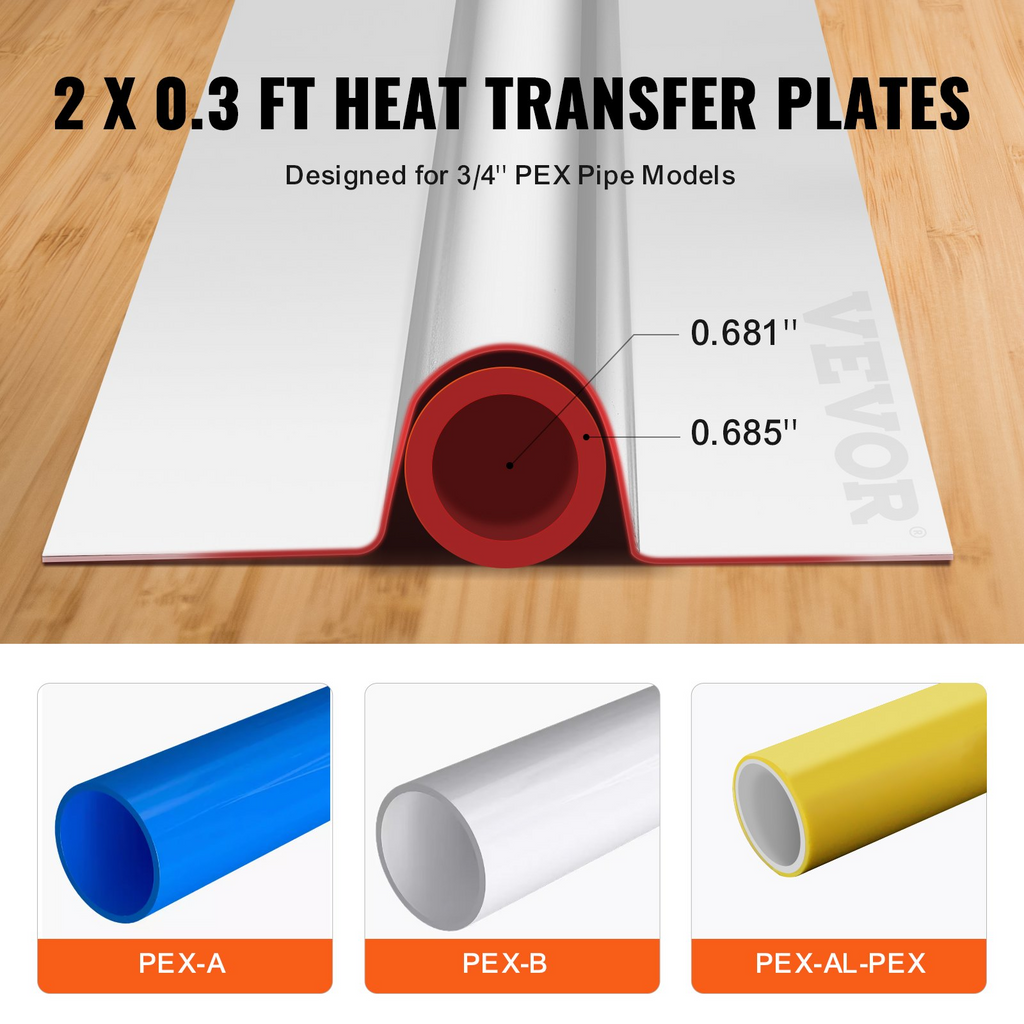Placas de transferencia de calor VEVOR PEX de 2 pies para tuberías PEX de 3/4" (200 piezas)