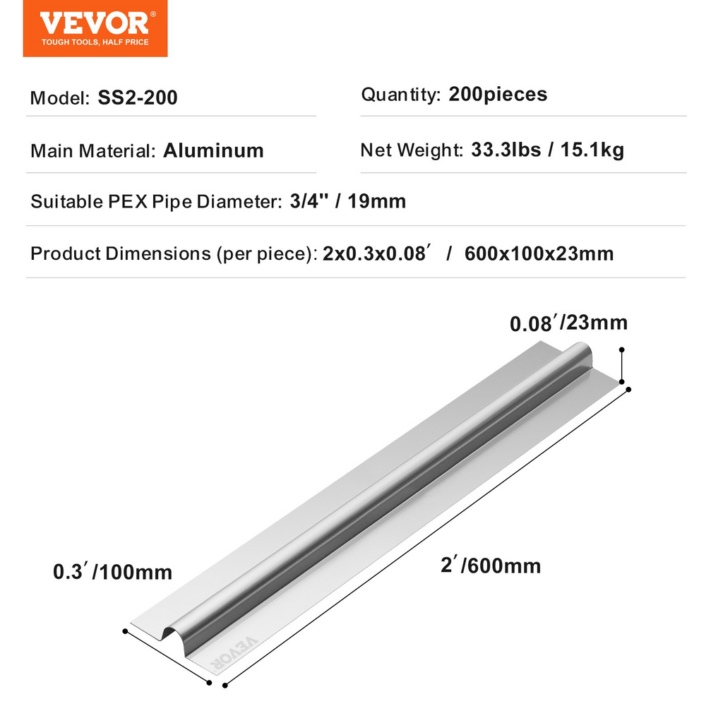 Placas de transferencia de calor VEVOR PEX de 2 pies para tuberías PEX de 3/4" (200 piezas)