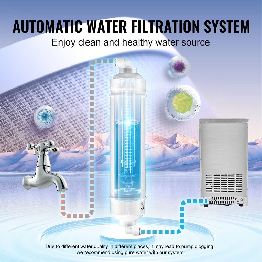 VEVOR Máquina para hacer hielo comercial 130 lb/24 h con capacidad de almacenamiento de 33 lb