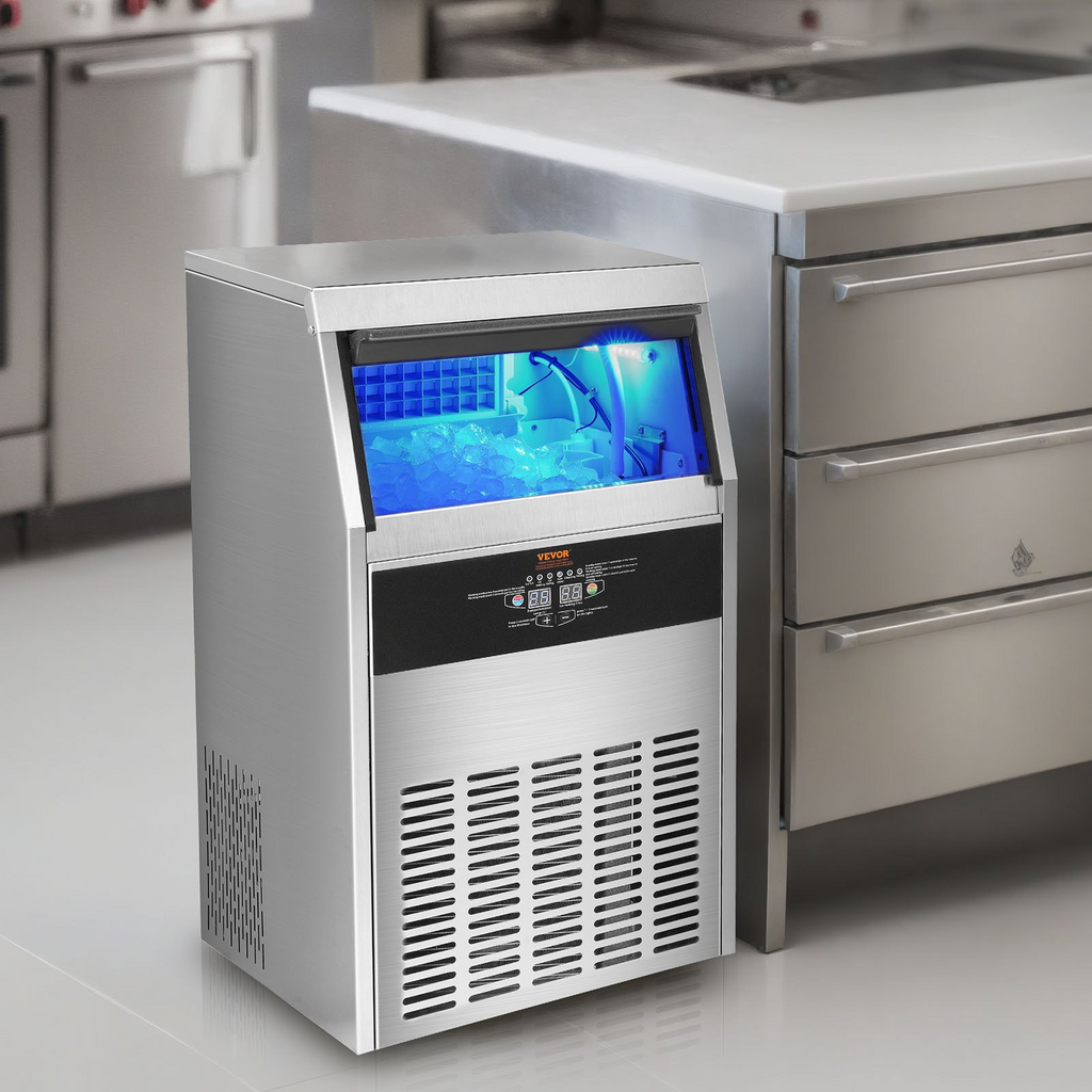 VEVOR Máquina para hacer hielo comercial 130 lb/24 h con capacidad de almacenamiento de 33 lb