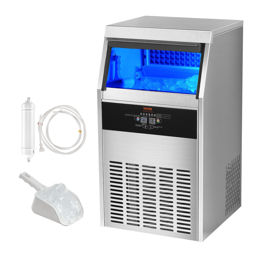 VEVOR Máquina para hacer hielo comercial 130 lb/24 h con capacidad de almacenamiento de 33 lb