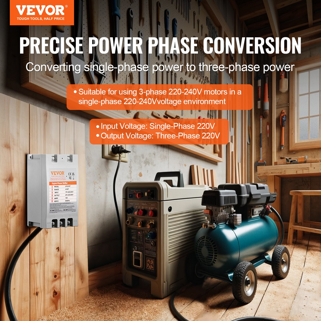 Convertidor monofásico a trifásico de 5 HP 15 A 220 V a 240 V