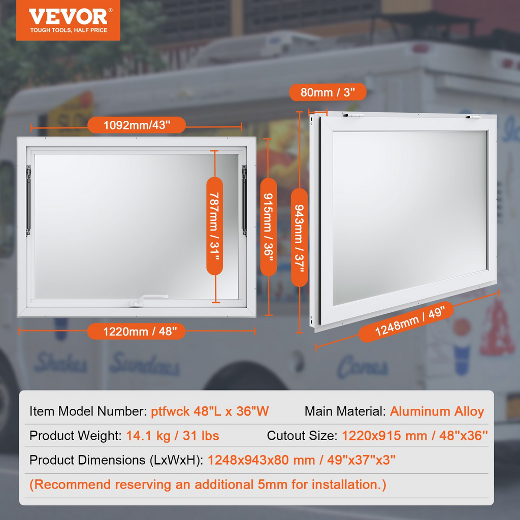 Ventana de concesión VEVOR de 48" x 36"