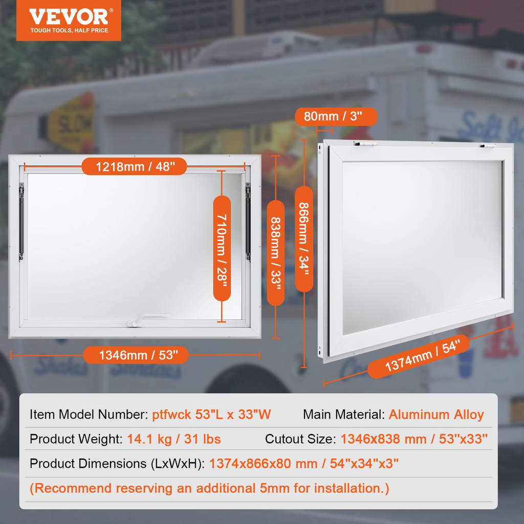 Ventana de concesión VEVOR de 53" x 33"