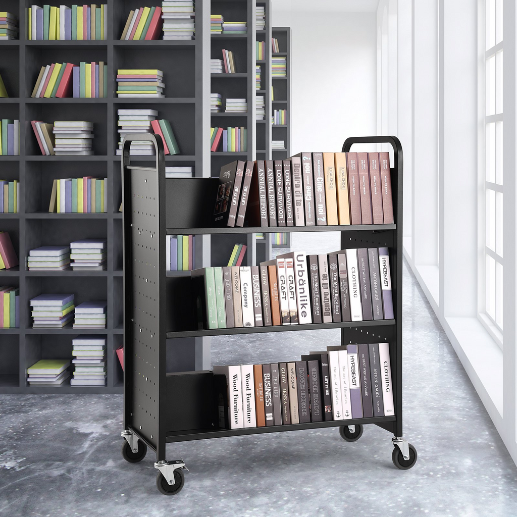 Carrito para libros con ruedas 150 kg 39,4 x 20,1 x 49,2 in con ruedas bloqueables de 10 cm