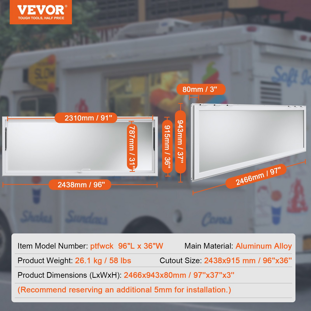 Ventana de concesión VEVOR de 96" x 36"