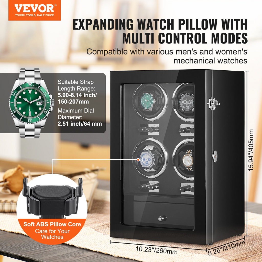 VEVOR Watch Winder para 4 relojes automáticos para hombres y mujeres con 4 motores