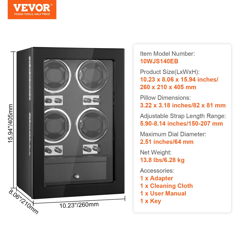 VEVOR Watch Winder para 4 relojes automáticos para hombres y mujeres con 4 motores