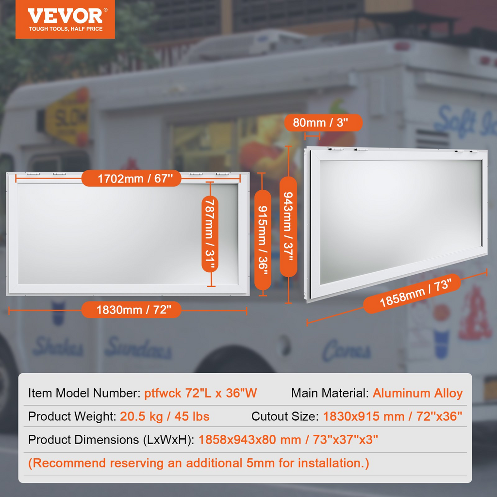 Ventana de concesión VEVOR de 72" x 36"