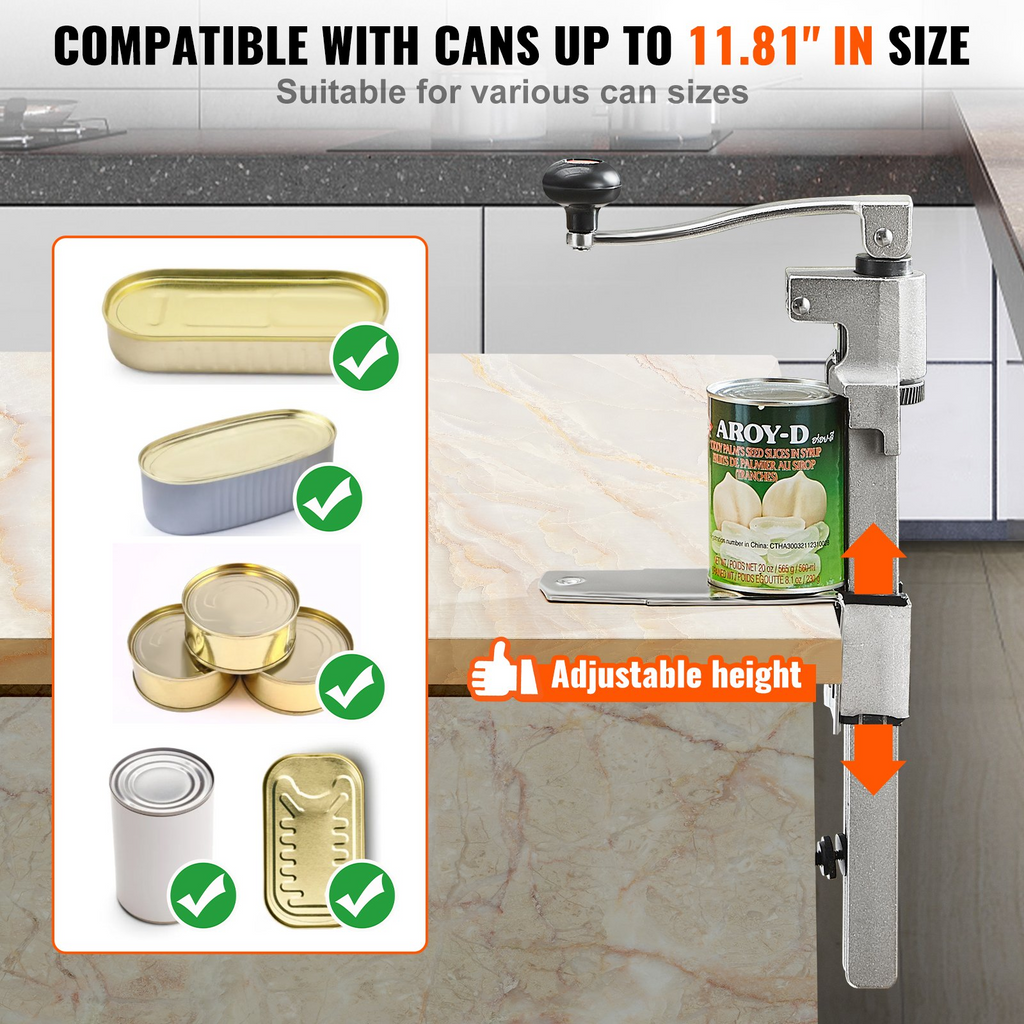 Abrelatas manual para latas grandes altura ajustable de hasta 11,8" de alto