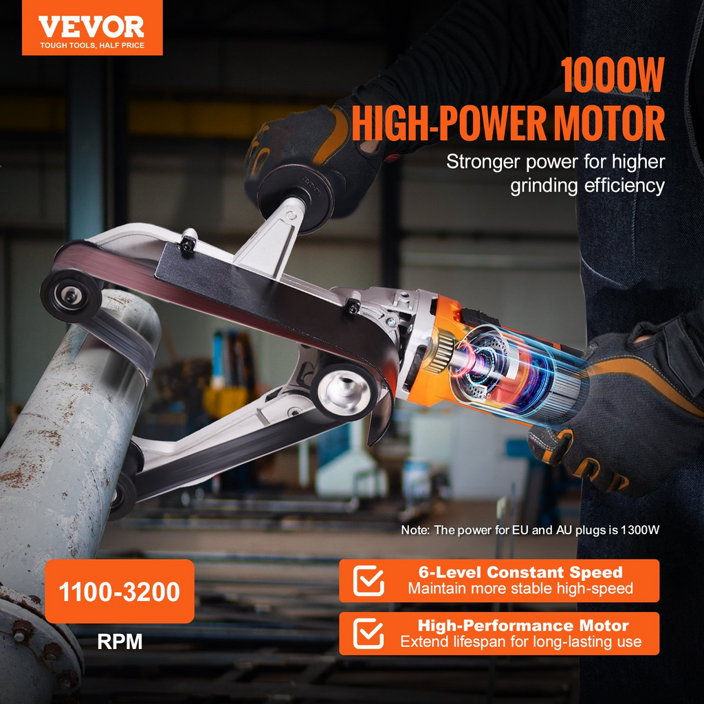 Lijadora pulidora de tubos VEVOR 1000 W con 6 velocidades 1100 a 3200 rpm con 3 bandas de lijado