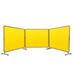 Pantalla de soldadura VEVOR con marco 6' x 8', 3 paneles de soldadura de vinilo resistente al fuego sobre 12 ruedas giratorias (6 bloqueables) movible y profesional para taller amarillo