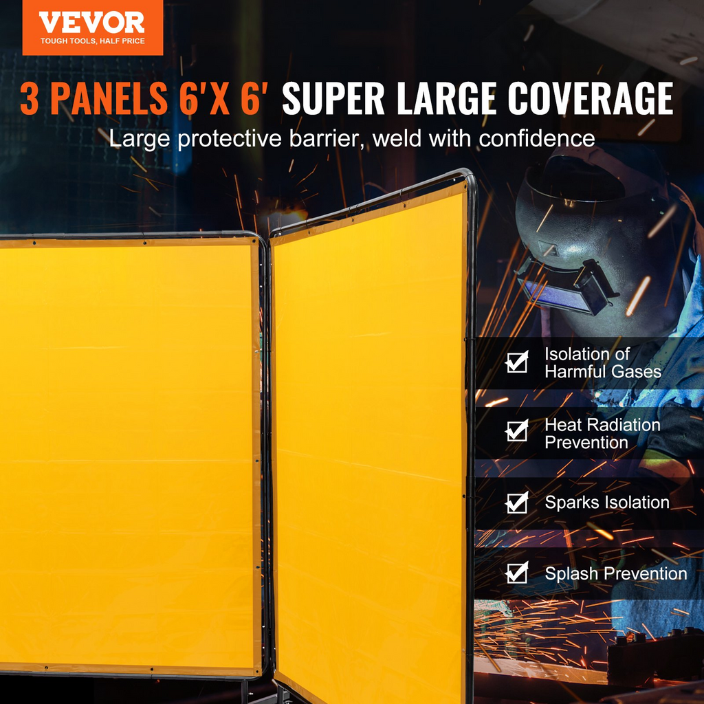 Pantalla de soldadura VEVOR con marco 6' x 6', 3 paneles
