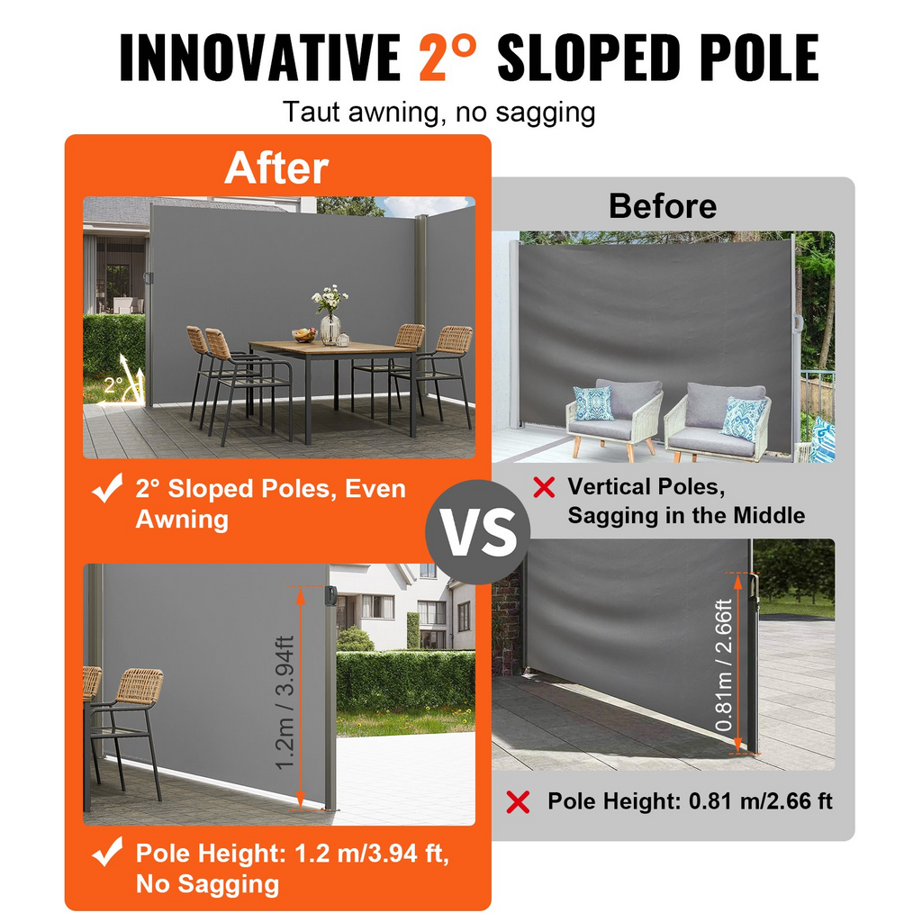 VEVOR Toldo lateral retráctil mampara de privacidad para exteriores de 79'' x 236'' impermeable de poliéster de 180 g