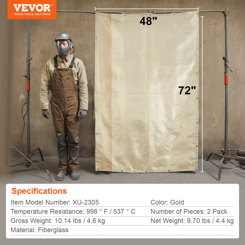 Manta de soldadura VEVOR paquete de 2 tratada térmicamente de 4 pies x 6 pies resistentes al calor de hasta 998 °F