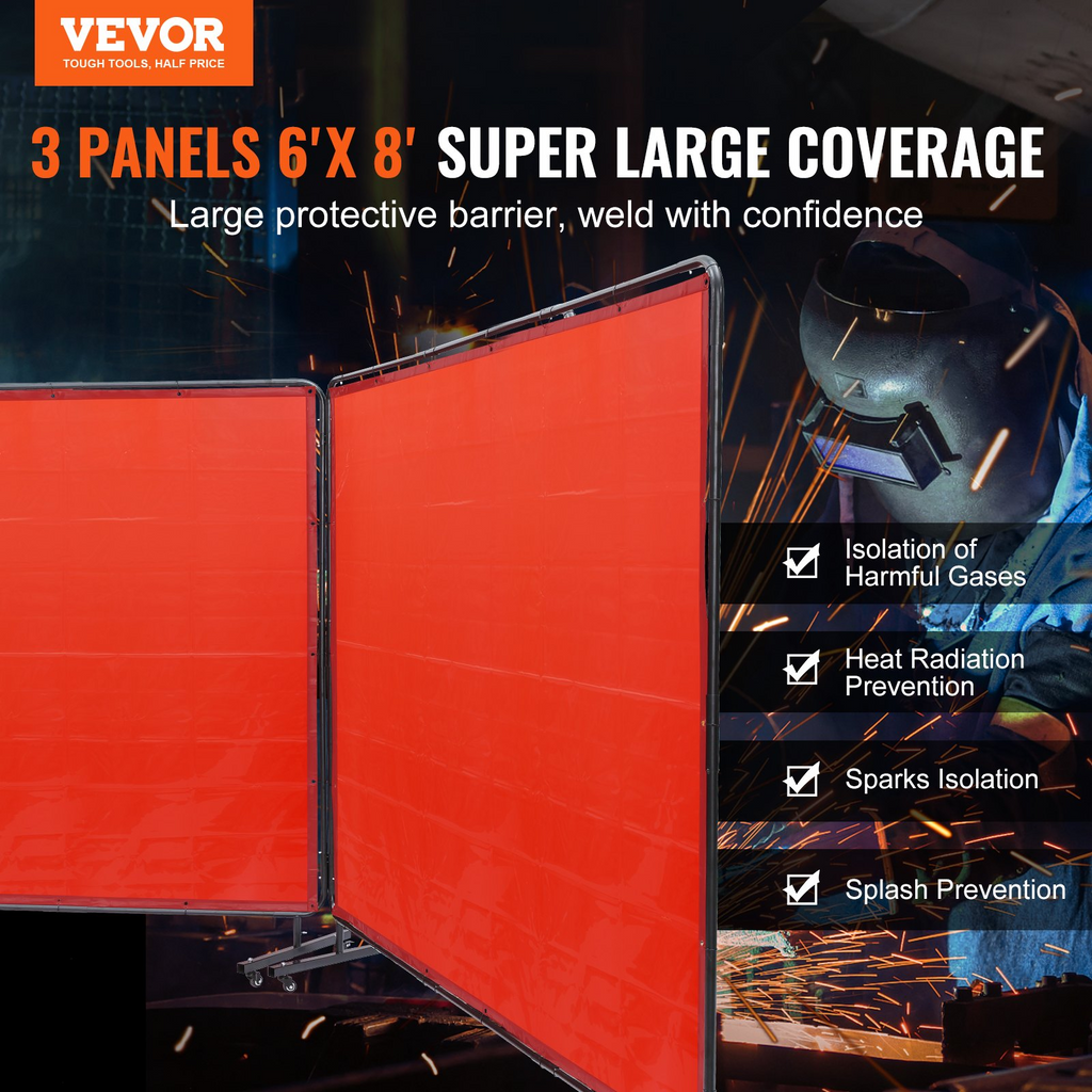 Pantalla de soldadura VEVOR con marco 6' x 8' 3 paneles