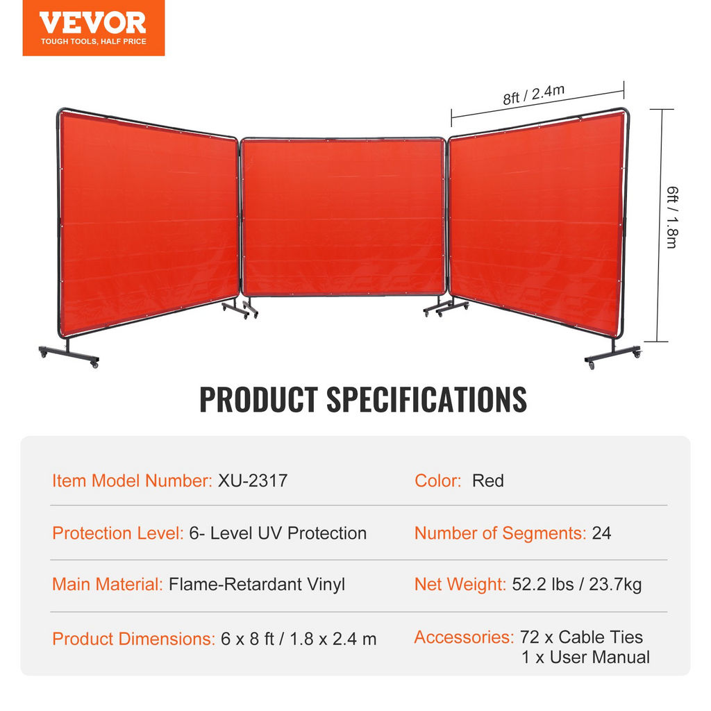 Pantalla de soldadura VEVOR con marco 6' x 8' 3 paneles