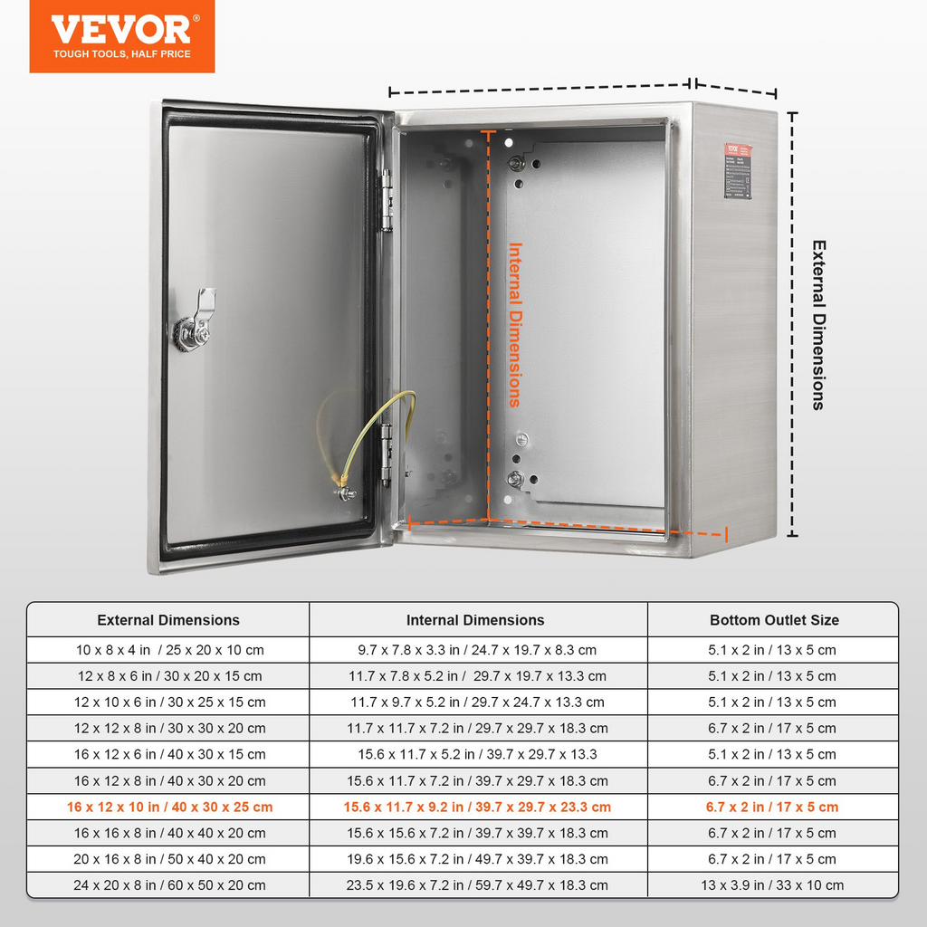 Caja eléctrica de acero VEVOR, 16" x 12" x 10", caja de protección eléctrica de acero inoxidable 304, protección para equipos eléctricos