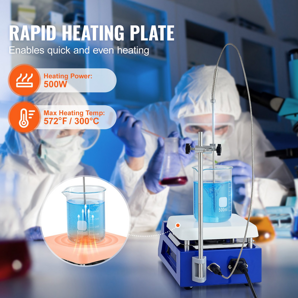 Placa calefactora con agitador magnético VEVOR máx. 572 °F/300 °C 0-2000 RPM 5000 ml potencia de calentamiento de 500 W