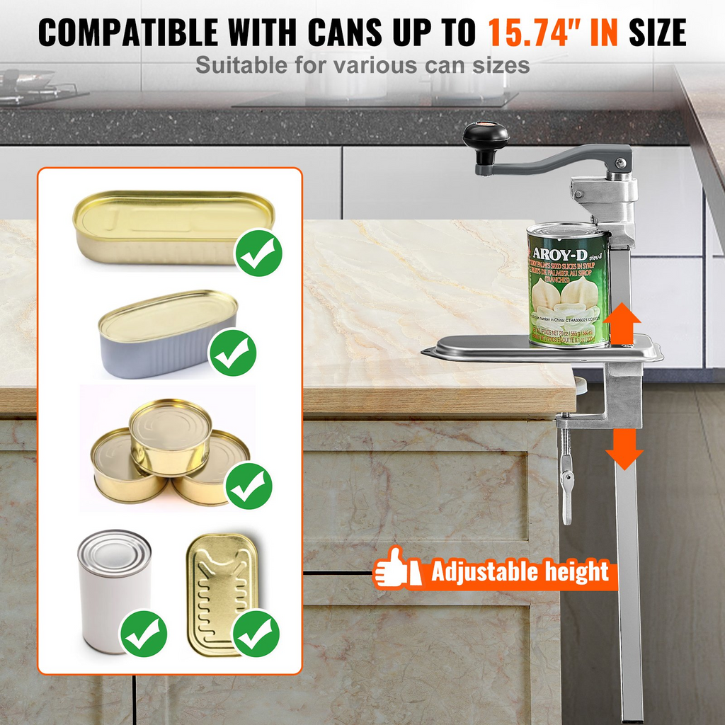 VEVOR Abrelatas manual de altura ajustable para latas de hasta 15,7" de alto