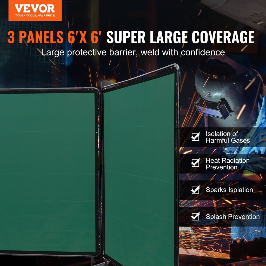 Pantalla de soldadura VEVOR con marco 6' x 6' 3 paneles