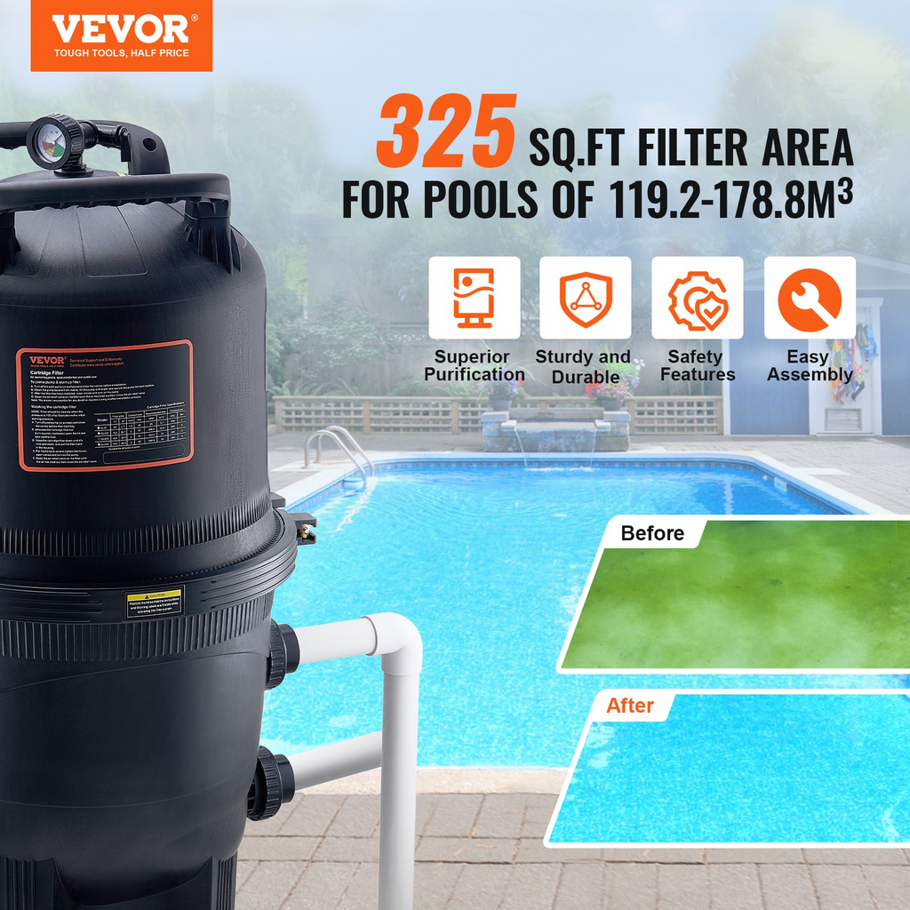 Filtro de piscina de cartucho VEVOR área de filtrado de 325 pies cuadrados para piscinas enterradas