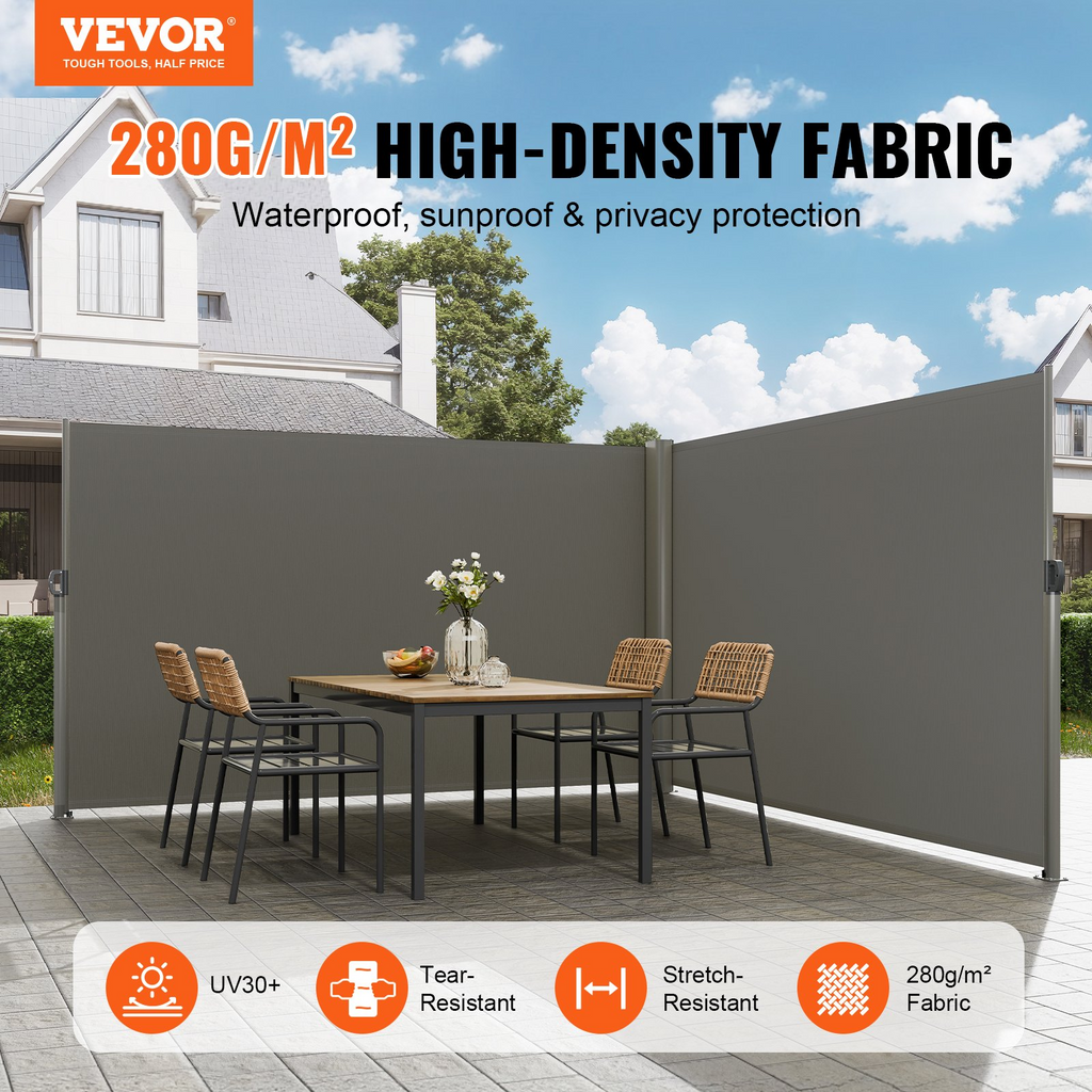 Toldo lateral retráctil VEVOR 63'' x 236'' pantalla solar para patio completamente de aluminio a prueba de óxido