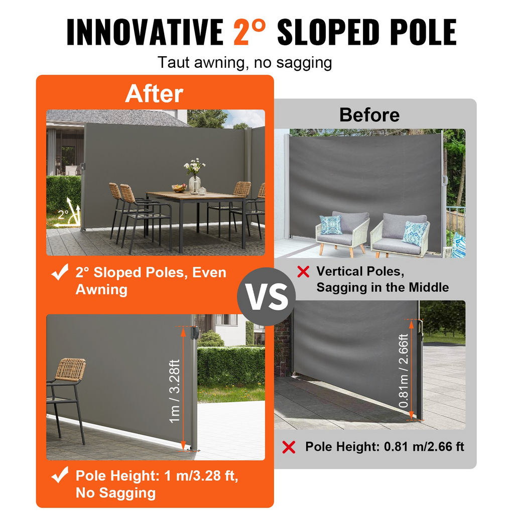 Toldo lateral retráctil VEVOR 63'' x 236'' pantalla solar para patio completamente de aluminio a prueba de óxido