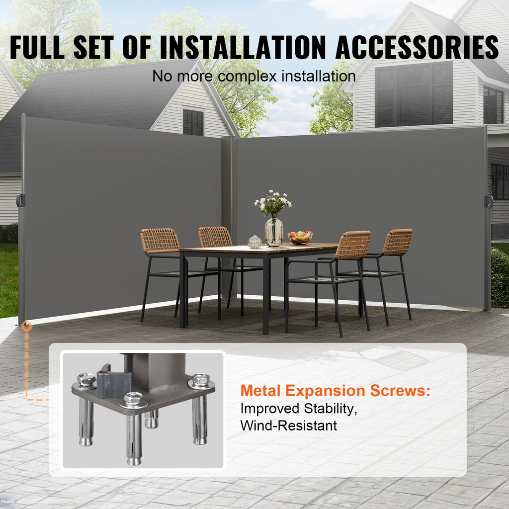 Toldo lateral retráctil VEVOR 63'' x 236'' pantalla solar para patio completamente de aluminio a prueba de óxido