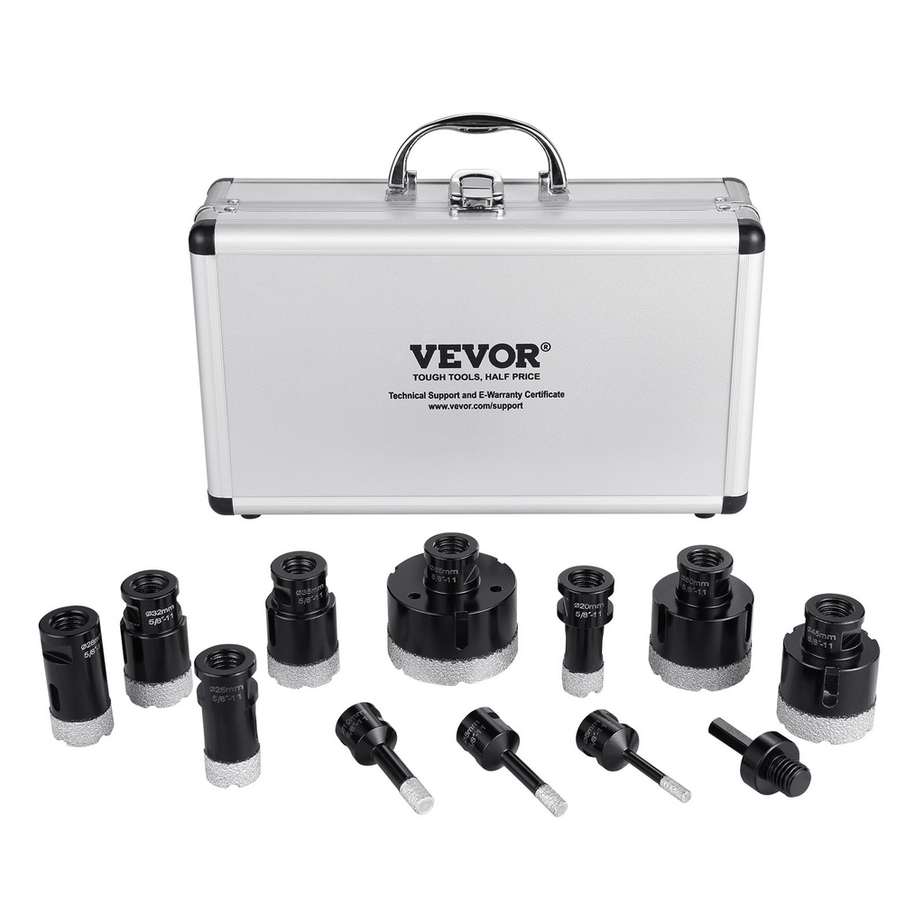 VEVOR Juego de brocas de diamante para perforar con núcleo 11 piezas 6/8/10/20/25/28/32/35/45/50/65 mm con conector de 5/8"-11