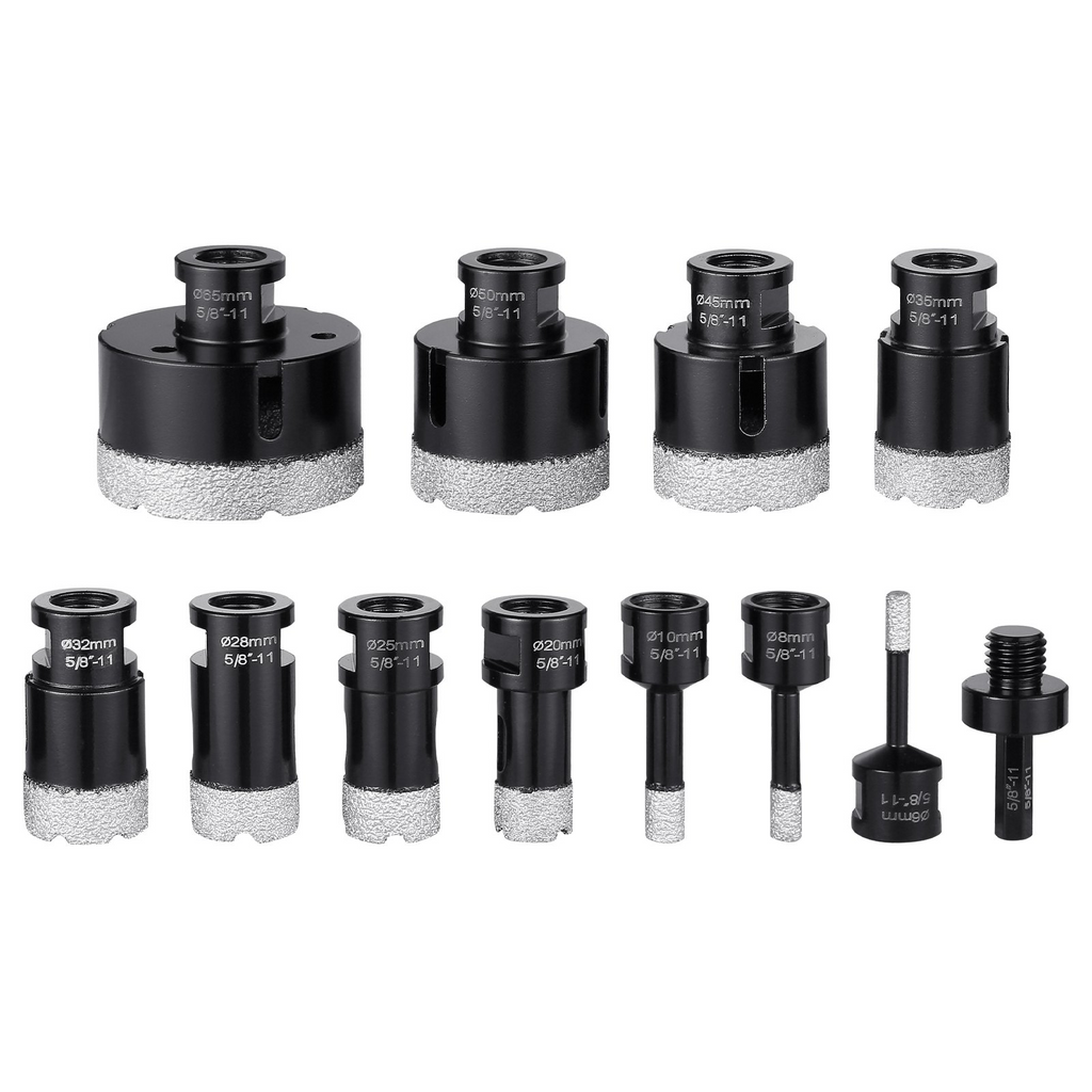 VEVOR Juego de brocas de diamante para perforar con núcleo 11 piezas 6/8/10/20/25/28/32/35/45/50/65 mm con conector de 5/8"-11