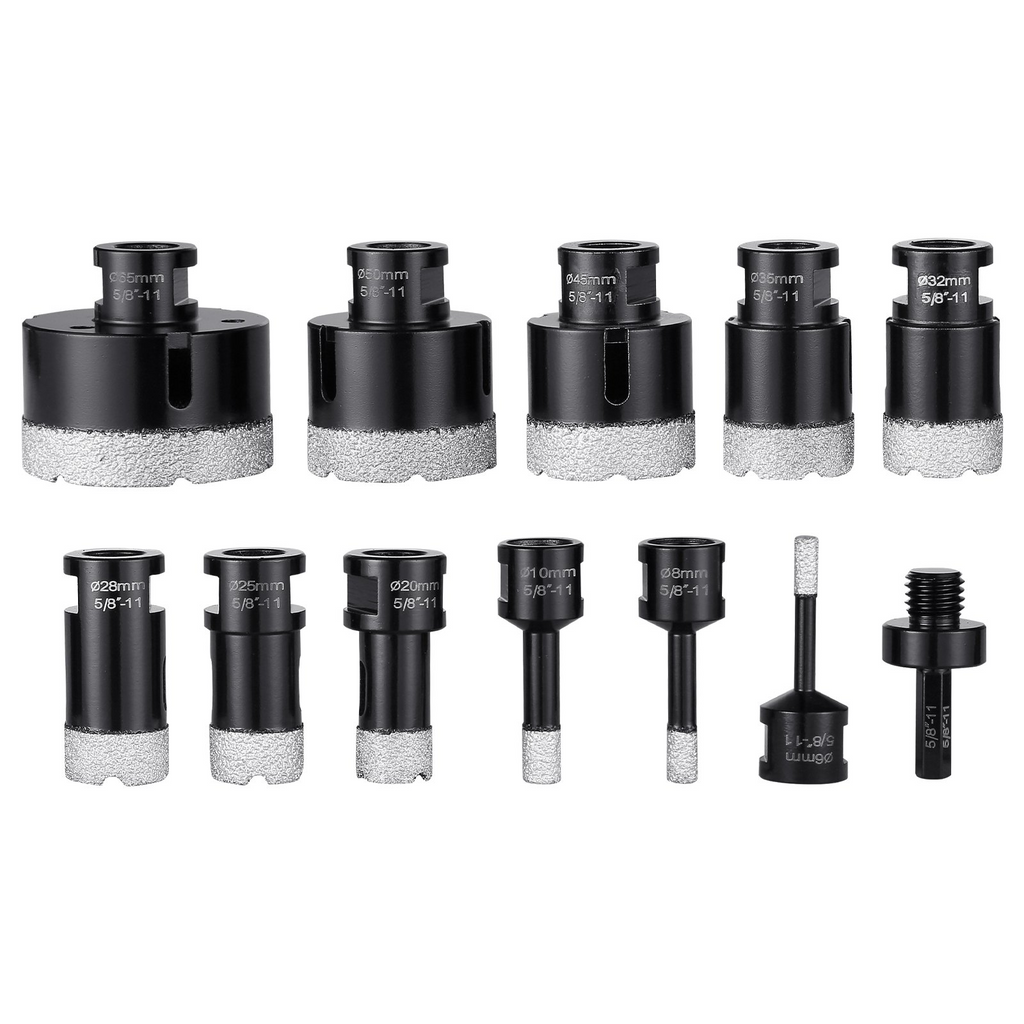 VEVOR Juego de brocas de diamante para perforar con núcleo 11 piezas 6/8/10/20/25/28/32/35/45/50/65 mm con conector de 5/8"-11