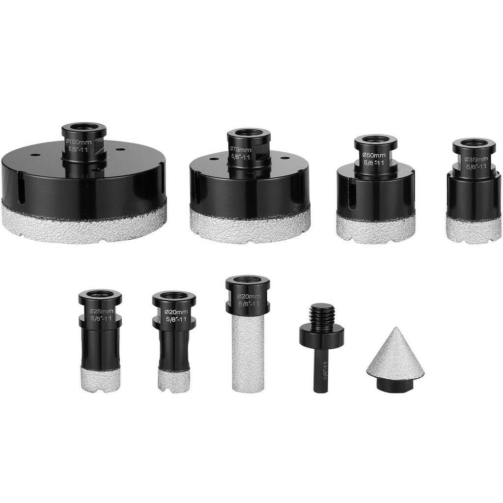 VEVOR Juego de brocas de diamante para perforar con núcleo 6 piezas de 20/25/35/50/75/100 mm con broca de fresado de dedo hoja de sierra cónica y estuche de almacenamiento para uso seco y húmedo brocas de diamante para baldosas de cerámica