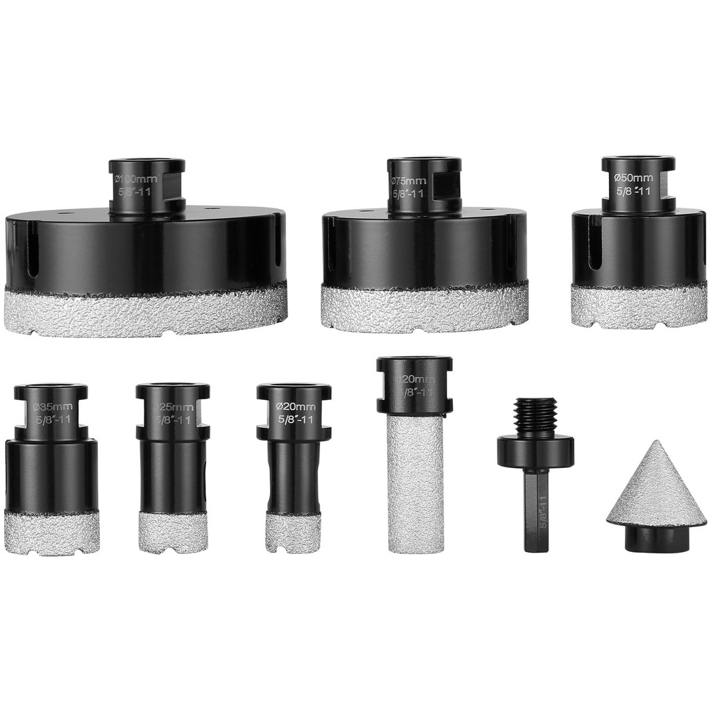 VEVOR Juego de brocas de diamante para perforar con núcleo 6 piezas de 20/25/35/50/75/100 mm con broca de fresado de dedo hoja de sierra cónica y estuche de almacenamiento para uso seco y húmedo brocas de diamante para baldosas de cerámica
