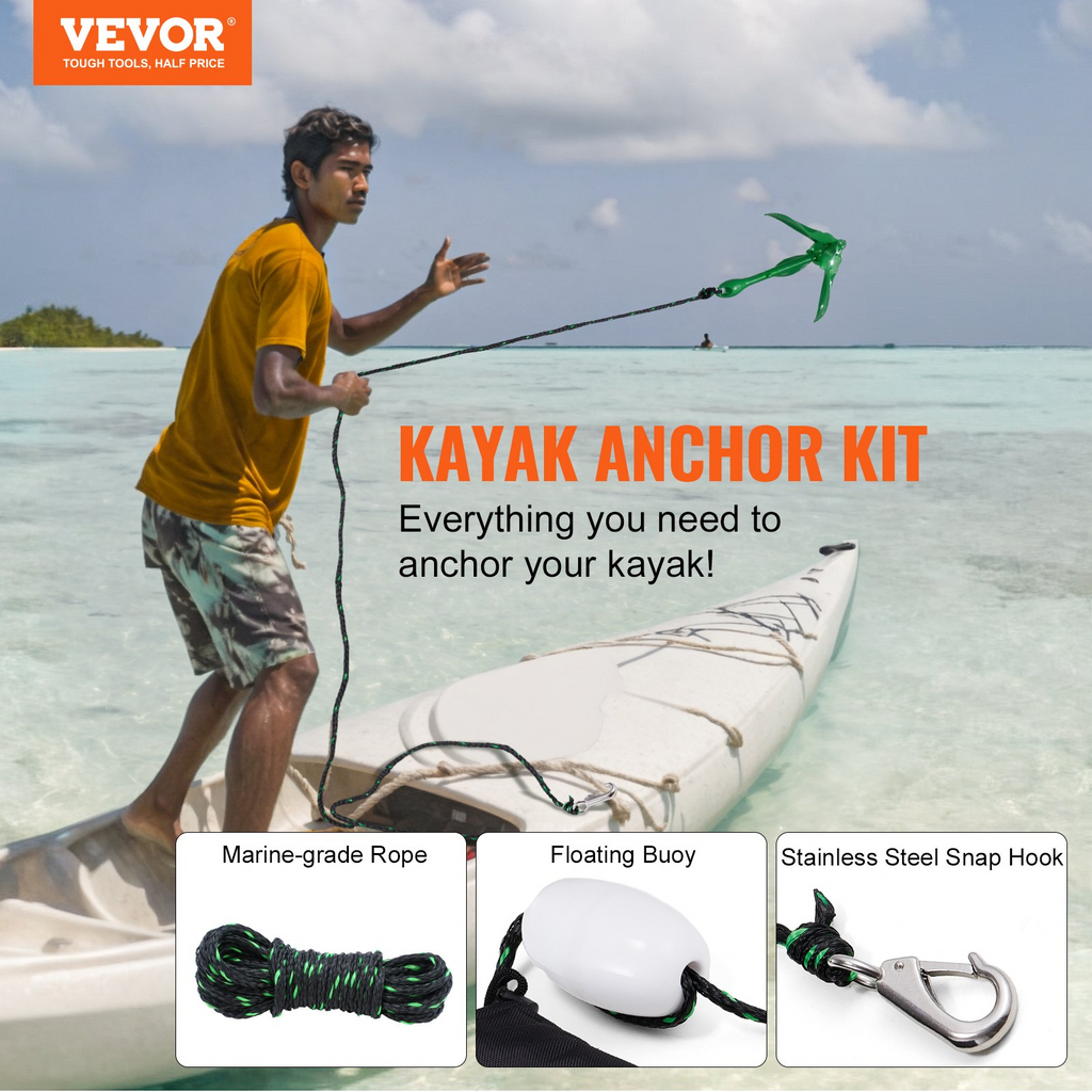 Kit de anclaje para kayak VEVOR para tabla de remo de 3,5 lb con cuerda de 26,2 pies/8 m y boya