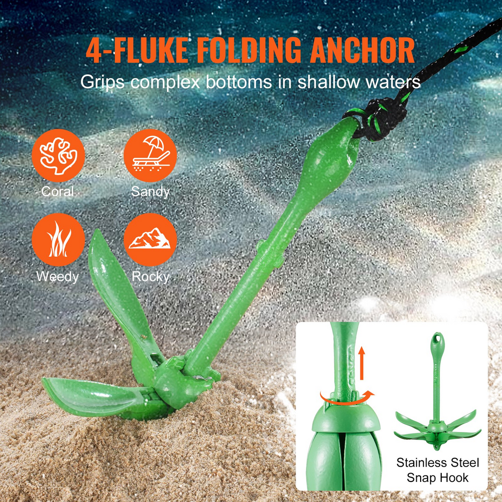 Kit de anclaje para kayak VEVOR para tabla de remo de 3,5 lb con cuerda de 26,2 pies/8 m y boya