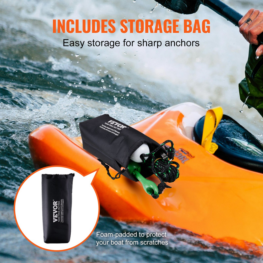 Kit de anclaje para kayak VEVOR para tabla de remo de 3,5 lb con cuerda de 26,2 pies/8 m y boya