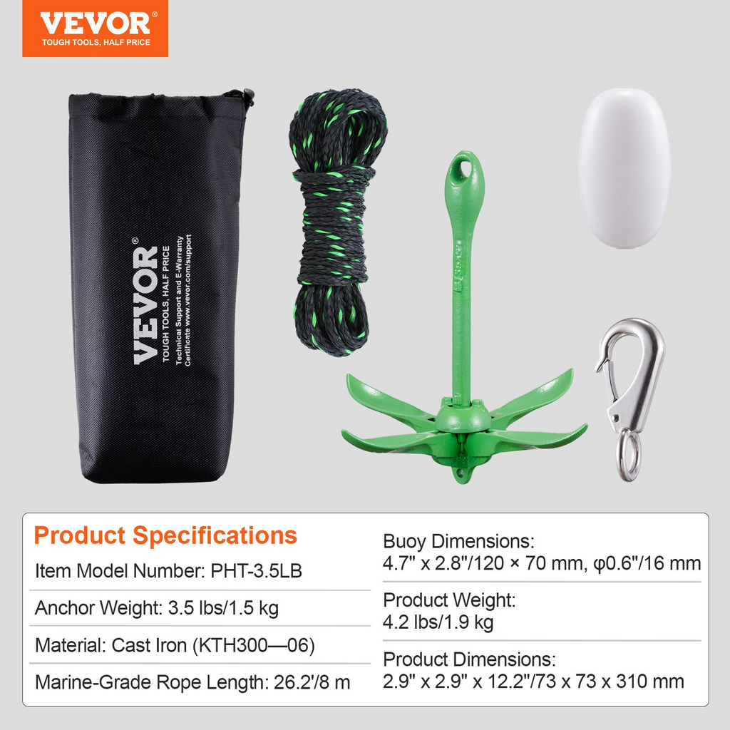 Kit de anclaje para kayak VEVOR para tabla de remo de 3,5 lb con cuerda de 26,2 pies/8 m y boya