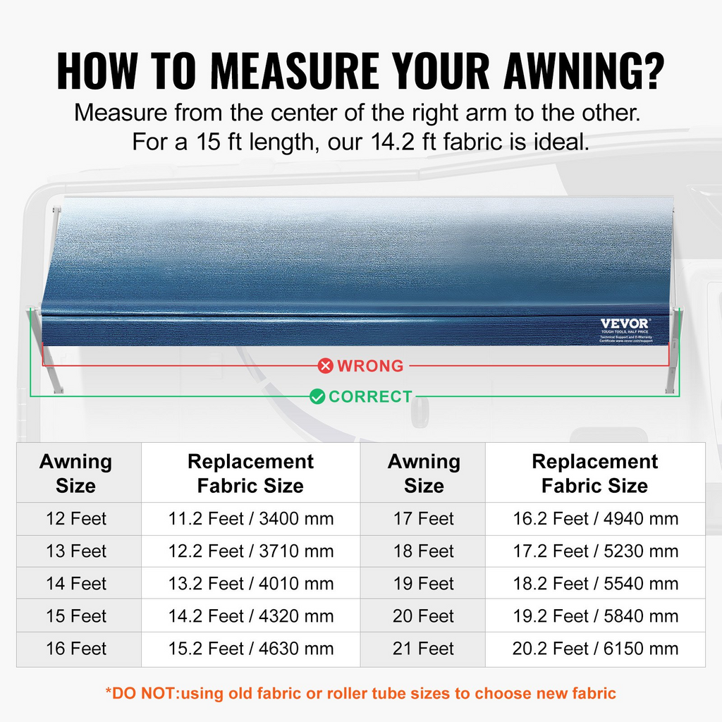 Reemplazo de tela para toldo de RV VEVOR tela de 14'2" de largo para toldo de 15' tela resistente de PVC de 3 capas de 16 oz