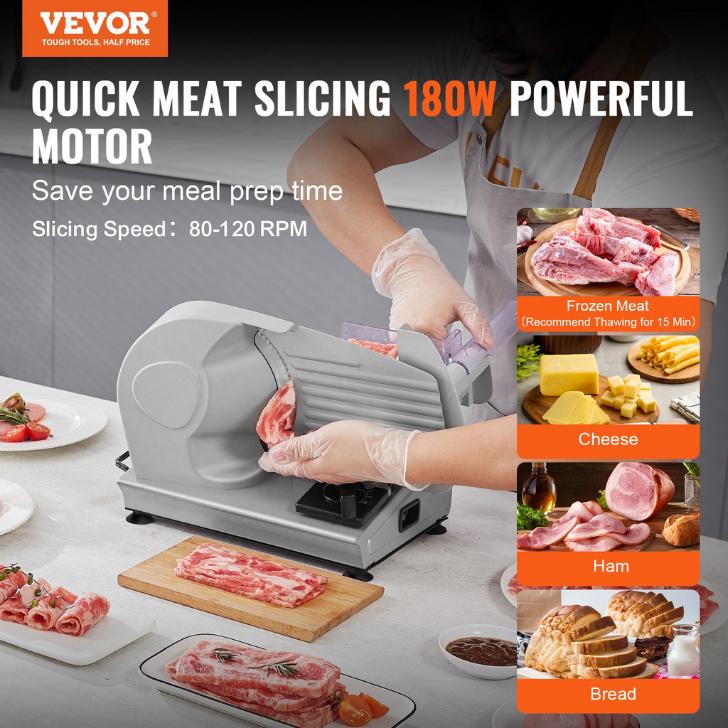 Cortadora de carne VEVOR de 180 W con hoja de acero inoxidable SUS420 de 7,5" y protector de hoja