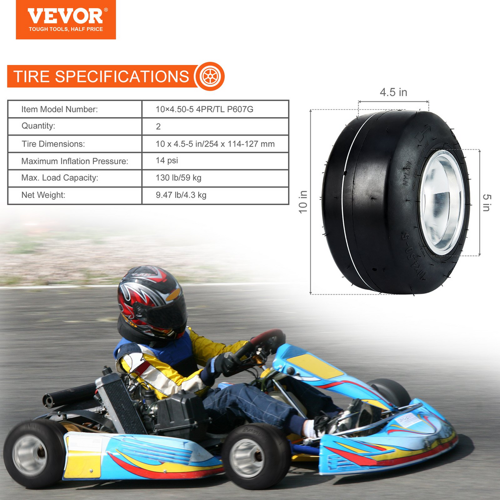 Neumáticos y llantas para karts VEVOR de 10 x 4,5 a 5 pulgadas