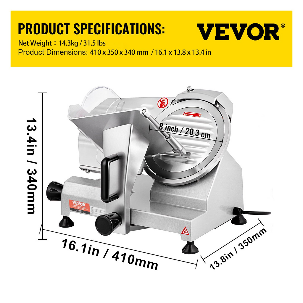 Cortadora de carne comercial VEVOR de 200 W 350-400 RPM con hoja de acero al carbono de 8"