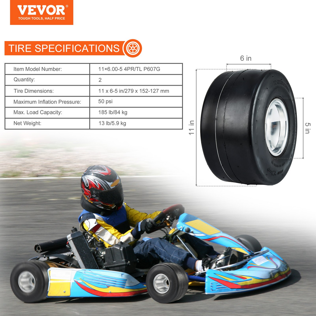 Neumáticos y llantas para karts VEVOR de 11 x 6-5" paquete de 2 ruedas traseras