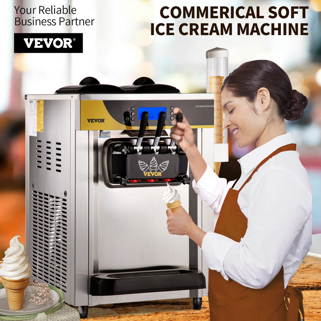 VEVOR - Máquina para hacer helados comerciales de 22-30 l/h 2200 W  con tolva de 2 x 6 l cilindro de 2 l panel LCD