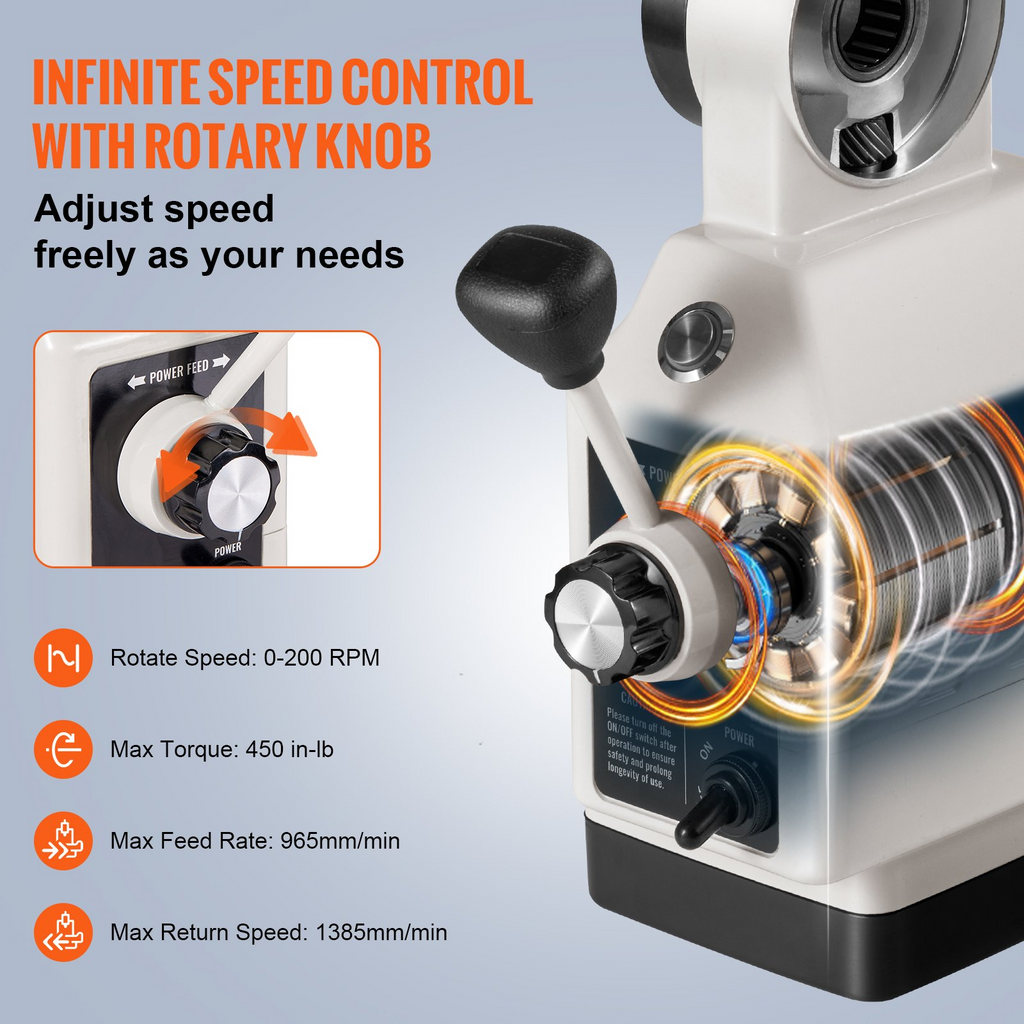 Alimentador de fresadora con eje Z VEVOR de 450 in-lb velocidad de rotación ajustable de 0 a 200 RPM de 120 V