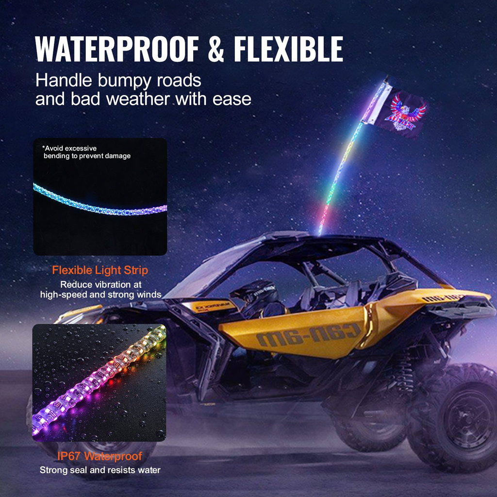 Control remoto RF impermeable 360 ° espiral RGB con 2 banderas para UTV ATV motocicletas RZR