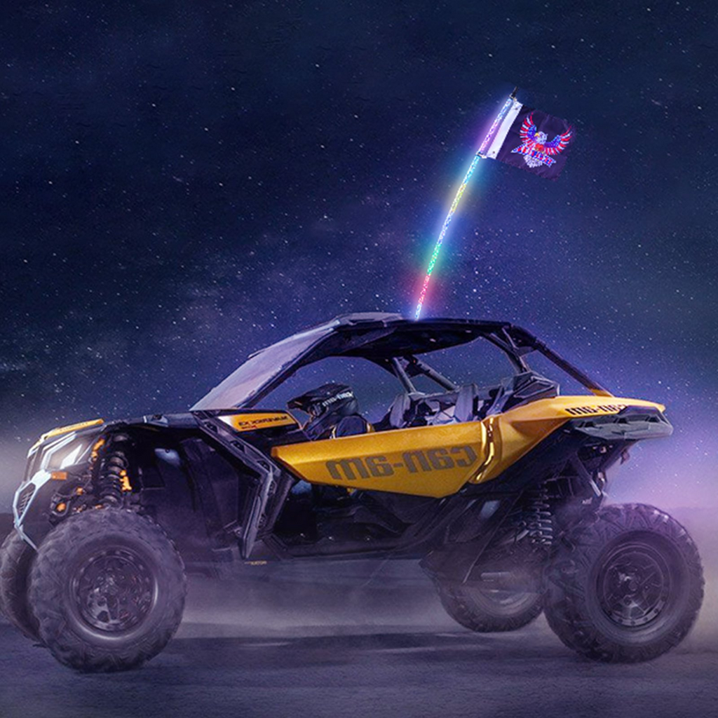 Control remoto RF impermeable 360 ° espiral RGB con 2 banderas para UTV ATV motocicletas RZR